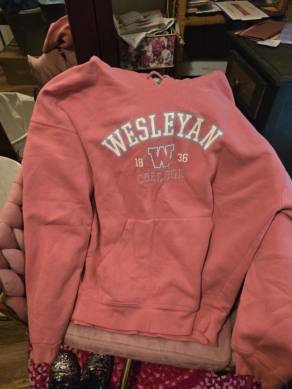 Pink Wesleyan College Pullover Hoodie